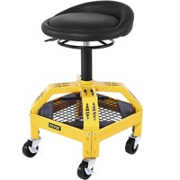Rolling Garage Stool, 300LBS Capacity, Adjustable Height from 24 in to 28.7 in, Mechanic Seat with 360-degree Swivel Wheels and Tool Tray, for Worksho