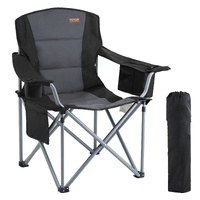 Camping Folding Chair for Adults, Portable Heavy Duty Outdoor Quad Lumbar Back Padded Arm Chairs with Side Pockets, Cup Holder and Cooler Bag for Beac