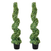 Artificial Topiaries Boxwood Trees, 10cm Tall (2 Pieces) Faux Topiary Plant Outdoor, All-year Green Feaux Plant w/ Replaceable Leaves for Decorative I