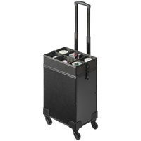 5 in 1 Professional Makeup Train Case Aluminum Cosmetic Case, Rolling Makeup Case Extra Large Trolley Makeup Travel Organizer, with 360° Swivel Wheels