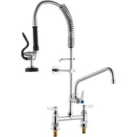 Commercial Faucet with Pre-Rinse Sprayer, 26" Height, 8" Center, 12" Swing Spout, Deck Mount Kitchen Sink Faucet, Brass Constructed Device with Pull D