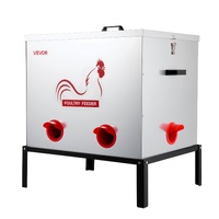 Automatic Chicken Feeder, 38.56 kg Capacity, 6 Feeding Ports No-Waste Poultry Feeder with Built-In Divider, with Latch & Handle, Metal Construction, f