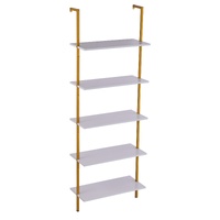 Industrial Square Pipe Shelf 5 Tier 64x30x182.5cm Wall-Mount Gold White