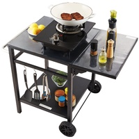 Outdoor Grill Dining Cart with Double-Shelf, 55*55cm BBQ Movable Food Prep Table, Multifunctional Foldable Iron Table Top, Portable Modular Carts for 