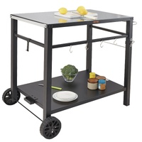 Outdoor Grill Dining Cart with Double-Shelf, 85*55cm BBQ Movable Food Prep Table, Multifunctional Iron Table Top, Portable Modular Carts for Pizza Ove