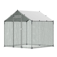 Metal Chicken Coop, 6.56x6.56x6.56ft Large Walk-in Chicken Runs with Cover, Spire Roof Hen House Enclosure with Security Lock, Outdoor Duck Rabbit Cag