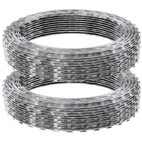 Razor Wires, 98 ft Razor Barbed Wire, 2 Rolls Razor Wire Fencing Razor Fence, Double Spiral Razor Ribbon Barbed Wire Galvanized Razor Wire Fence, Roll