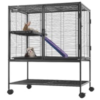 36" Metal Small Animal Cage 2-Tier Rolling Ferret Cage with Tray A Ramp