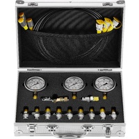 Hydraulic Pressure Test Kit, 250/400/600bar, 3 Gauges 11 Test Couplings 3 Test Hoses, Excavator Hydraulic Test Gauge Set with Portable Carrying Case f