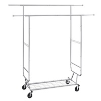 Heavy Duty Clothes Rack, Double Hanging Rod Clothing Garment Rack for Hanging Clothes, Adjustable Height and Extendable Length Clothing Rack with Bott