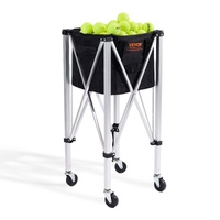 Foldable Tennis Ball Hopper, Holds 150 Tennis Balls, Lightweight Aluminum Alloy Tennis Ball Basket Cart with Wheels, Removable Bag, Carry Bag, Portabl