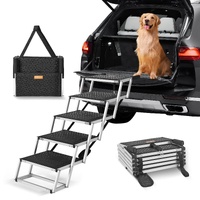 Dog Stair for Cars, Wide 5-step Dog Car Steps, Folding Dog Car Ramp with Nonslip Surface, Portable Pet Steps Lightweight Aluminum for Car, SUV and Tru