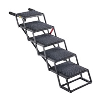 Dog Stairs for Car, 5 Steps Extra Wide Foldable Dog Ramp for Large Dogs with Non-Slip Rug Surface, Portable Lightweight Pet Ladder for Car, SUV, Truck