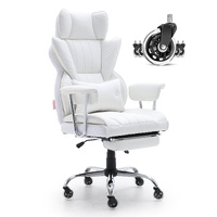 Reclining Office Chair with Footrest, Heavy Duty PU Leather Wide Office Chair, Big and Tall Executive Office Chairs with Lumbar Support, Strong Metal 
