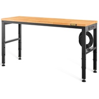 Adjustable Workbench, 1220 x 508 x 968 mm Garage Table with 719-968 mm Heights & 900 kg Load Capacity, with Power Outlets & Hardwood Top & Metal Frame