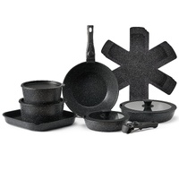 17 Piece Pots and Pans Set, Granite Nonstick Detachable Handle Cookware, Space Saving Induction Cookwares, Kitchen RV Cooking Sets with Frying, Sauce,