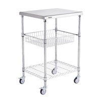 Kitchen Utility Cart, 3 Tiers, Wire Rolling Cart with 213kg Capacity, Steel Service Cart on Wheels, Metal Storage Trolley with 76mm Basket Curved Hand