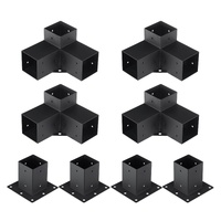 Pergola Bracket Kit 4''x4''(inner 3.6''x3.6''), 8pcs (4pcs 3-Way,4pcs Base) Heavy Duty Corner Bracket Woodworks DIY Post Base Kit, Easy Installation W