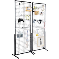 2' x 5.6' Grid Wall Panels Tower, 2 Packs Wire Gridwall Display Racks with T-Base Floorstanding, Double Side Gridwall Panels for Art Craft Shows, Reta