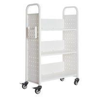 Rolling Library Book Cart, 150 kg Capacity, 77 x 38 x 122 cm Library Cart, Single Sided L-Shaped Shelves with 76.2 mm Lockable Wheels, Book Truck for 