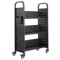 Rolling Library Book Cart, 150 kg Capacity, 77 x 38 x 122 cm Library Cart, Single Sided L-Shaped Shelves with 76.2 mm Lockable Wheels, Book Truck for 