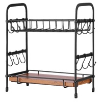 2 Tier Coffee Bar Organizer for Countertop w/ 12 Movable Hooks Mug Holder