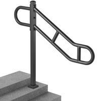 Single Post Handrail for Outdoor 1-3 Steps, 40.5" L x 35.4" H Metal Bent Stair Handrails, Floor Mounted Carbon Steel Stair Railing, U-Shaped Post Grab