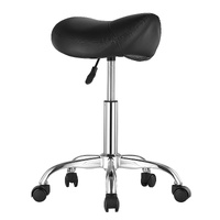 Saddle Rolling Stool, PU Leather Rolling Stool with Wheels, 360° Swivel Drafting Stool with Thickened Cushion, Height Adjustable Rolling Work SPA Stoo