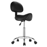 Saddle Rolling Stool, PU Leather Rolling Stool with Backrest, 360° Swivel Drafting Stool with Thickened Cushion, Height Adjustable Rolling Work SPA St