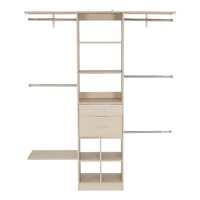 Closet System with 2 Drawers, Adjustable Height Wooden Closet Organizers, Modern Walk-in Wardrobe Organization with 5 Retractable Clothes Hanger Rods,