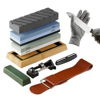 Whetstone Knife Sharpening Kit, 2 Dual-Sided Grit Whetstones 400/1000 3000/8000, 10PCS Knife Sharpener Kit with 3 Non-Slip Bases, Angle & Honing Guide