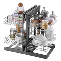 Min 15"W Opening Blind Corner Pull Out Organizer, 2 Tier 4 Shelf Kitchen Cabinet Organizer, Chrome Carbon Steel Storage Basket, Slide Out Storage Orga