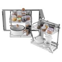 18"W Opening Blind Corner Pull Out Organizer, 2 Tier 4 Shelf Kitchen Cabinet Organizer, Magic Chrome Carbon Steel Storage Basket, Slide Out Storage Or