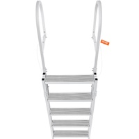Dock Ladder, Retractable 5 Steps, 350 lbs Load Capacity, Aluminum Alloy Pontoon Boat Ladder with 66.9''-78.9'' Adjustable Height, 4'' Wide Step & Mat,
