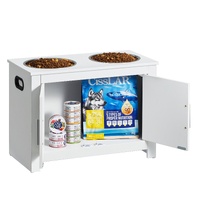 Pet Feeding Station w/ 2 Elevated Dog Bowls Dog Food & Toy Storage Cabinet