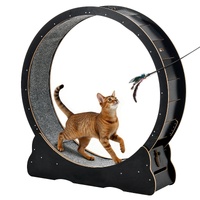 Cat Exercise Wheel, 120 cm Wooden Cat Running Wheel for Indoor Cats up to 12.7 kg, Cats Treadmill with Carpeted Runway & Locking Mechanism, Quiet Kitt
