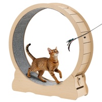 Cat Exercise Wheel, 120cm Wooden Cat Running Wheel for Indoor Cats up to 12.7kg Cats Treadmill with Carpeted Runway & Locking Mechanism, Quiet Roller 