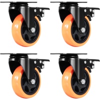 Caster Wheels, 101.6 mm Swivel Plate Casters, Set of 4, with Security A/B Locking No Noise PVC Wheels, Heavy Duty 159 kg Load Capacity Per Caster, Non