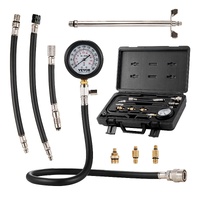 Compression Tester Adapter Kit, 9 Pcs Automotive Engine Cylinder Leak Down Compression Test, Accurate Dual Scale Pressure Gauge 0-300 psi, with Long R