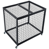 Rolling Sports Ball Storage Cart, Basketball Cage with Double Lids, Sport Equipment Holder Organizer for Indoor Outdoor, Steel Storage Rack for Garage