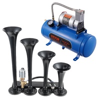 Train Horns Kit, 4 Trumpet Air Horn Kit, 150dB Train Horns for Pickup Trucks, 12V 120 psi Air Compressor 1.6 Gal/6 L Tank with Gauge for Any 12V Vehic