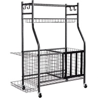 Sports Equipment Garage Organizer, Rolling Ball Storage Cart on Wheels, Basketball Rack with Baskets & Hooks, Indoor/Outdoor Sports Gear and Toys Stor