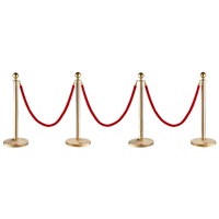 Stanchion Post with Velvet Rope, 4-Pack Crowd Control Stanchion with 3PCS 5FT Red Velvet Ropes, Stainless Steel Queue Barrier Line Divider with Fillab