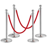 Stanchion Post with Velvet Rope, 4-Pack Crowd Control Stanchion with 2PCS 5FT Red Velvet Ropes, Stainless Steel Queue Barrier Line Divider with Fillab