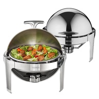 Roll Top Chafing Dish Buffet Set, 5.5L 2 Pack, Stainless Steel Chafer with 2 Full Size Pans, Round Catering Warmer Server with Lid Water Pan Stand Fue