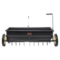 Broadcast Spreader, 100 LB Tow Behind Poly Drop Spreader with 10" Wheels, Steel Spike Aerator, Fertilizer Spreader, Garden Seeder, and Salt Spreader, 