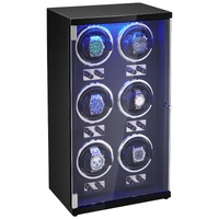Watch Winder, Watch Winder for 6 Men's and Women's Automatic Watches, with 6 Super Quiet Japanese Mabuchi Motors, Blue LED Light and Adapter, High-Den