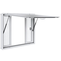 Concession Window 48"x36", Aluminum Alloy Food Truck Service Window with 4 Horizontal Sliding Windows & Awning Door & Drag Hook, Up to 85 Degrees Serv