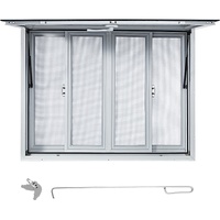 Concession Window, 48 x 36 inch, Aluminum Alloy Food Truck Service Window with 4 Horizontal Sliding Screen Windows & Awning Door & Drag Hook, Serving 