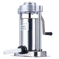 Manual Sausage Stuffer, 2 L / 5 LBS Vertical Sausage Machine with G-type Clamp, Food-Grade 304 Stainless Steel Barrel with 2 Stuffing Tubes, for Home 